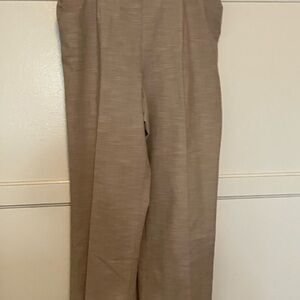 Tan Wide Leg Pants with Textured Linen Blend